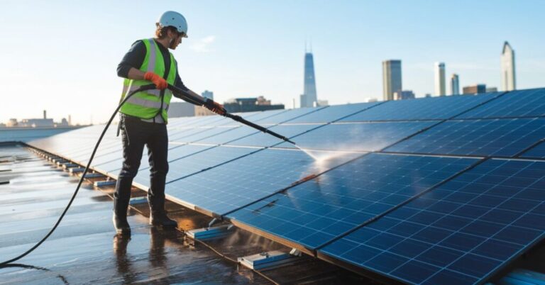 شستشوی پنل های خورشیدی با واترجت صنعتی